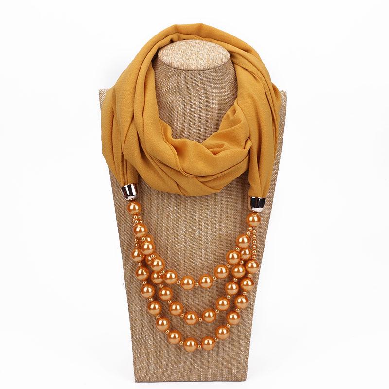 Elegant Chiffon Scarf Necklace with Double Layer Pearl Beads – Classic Women’s Fashion Accessory for Everyday & Formal Wear