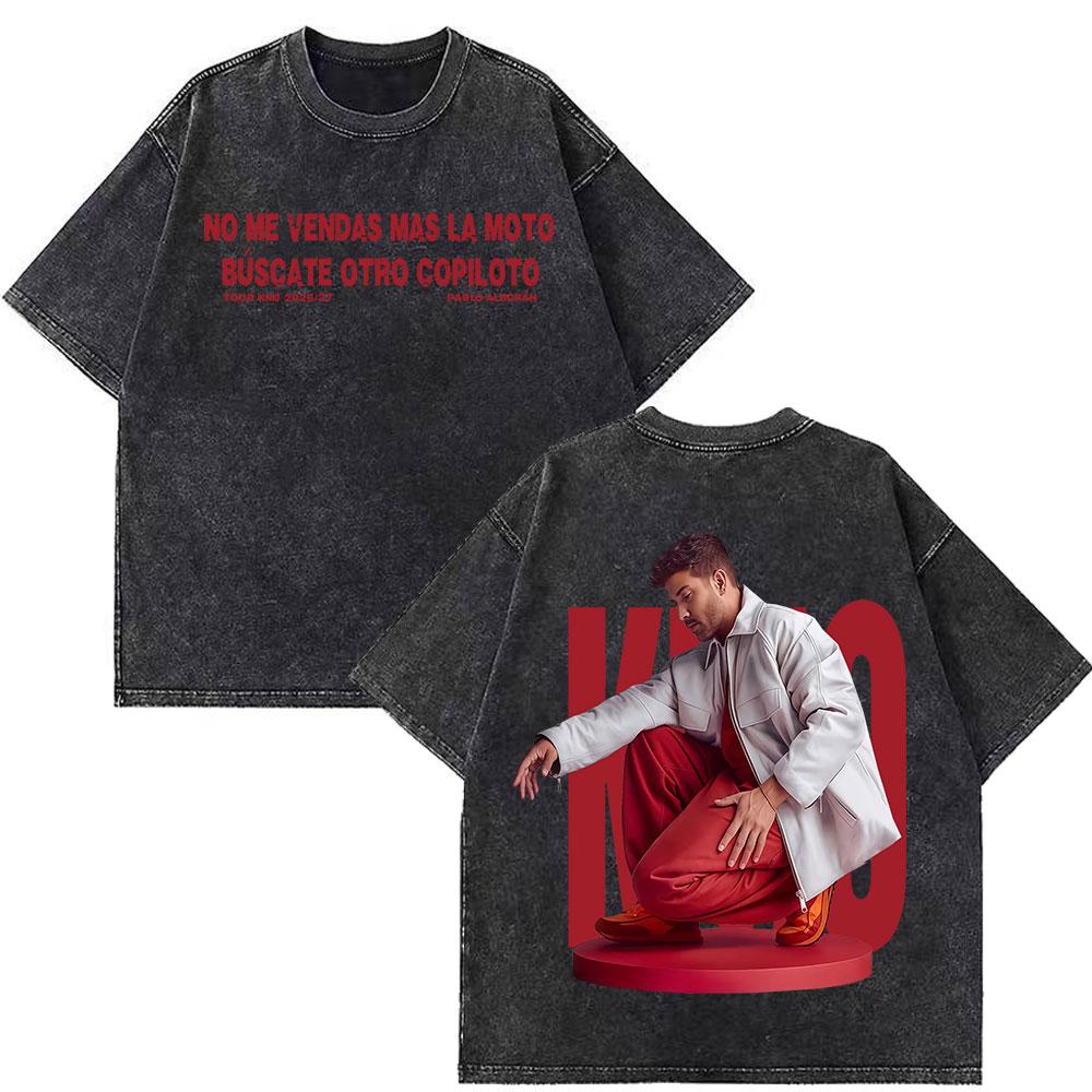 Singer Pablo Alborn Global Tour Kmo Print Vintage Washed T Shirt Unisex Women Fashion Tshirts Summer Loose Casual T Shirts