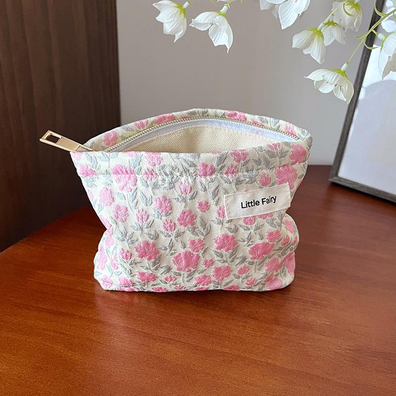 Pink Floral Makeup Bag: Women's Portable, Large Capacity, Small Size Travel Toiletry and Skincare Storage Bag