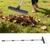 Laubrechen 22 Zinken 16,3 Zoll Breit Stahl Draht Gartenrechen mit 5,2FT Griff für Rasen Garten Mulch Rasenfilz