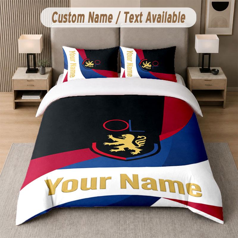 Custom Bedding Set Lyon FC Pattern, Print Name Text 1 Duvet Cover Plus 2 Pillowcases Home Textile