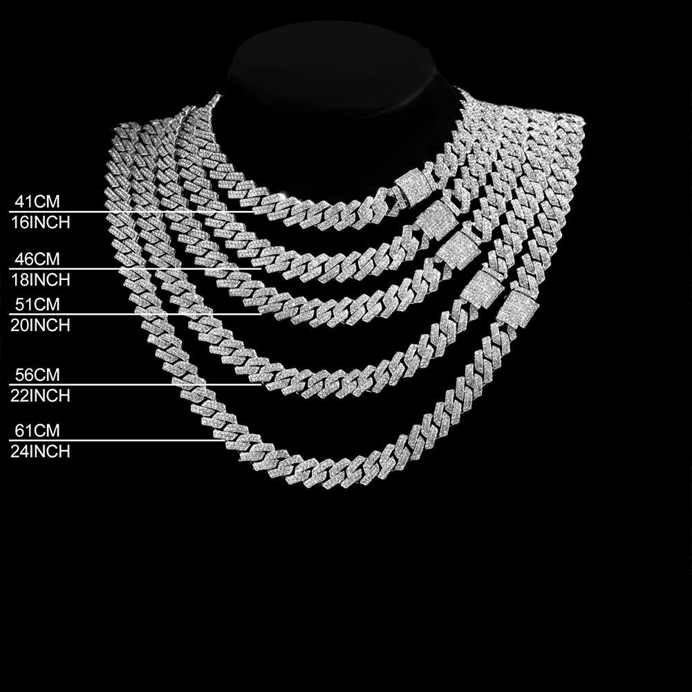Iced Out Diamond Cuban Link Chain Necklace Men Women Rhinestone Paved Hip Hop Rhombus Cuban Necklaces Tennis Chain Jewelry Gift
