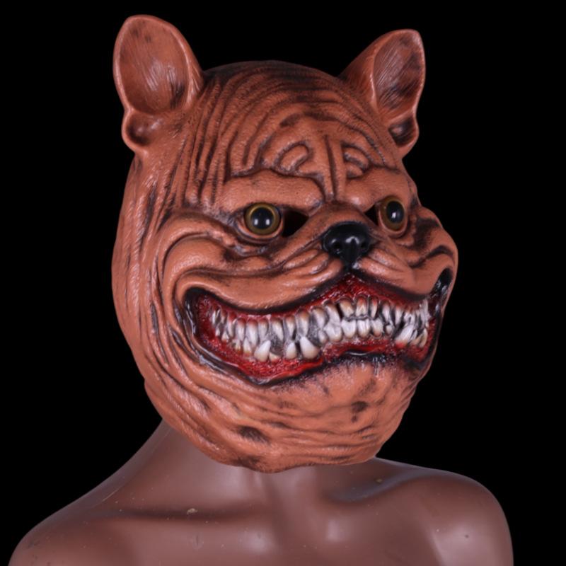 Halloween Scary Dog Mask Latex Full Face Headgear COS Party Props with Funny Fangs for Animal Costumes Pug yellow