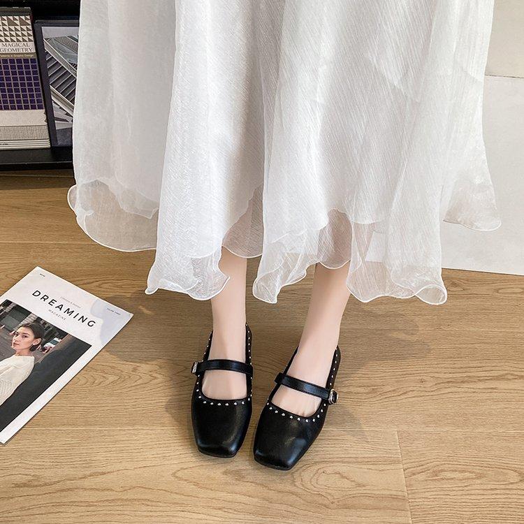 [Youshilai] Retro Temperament Square Head Loafers Women's 2025 Spring New Shallow Mouth Word with Mary Jane Shoes