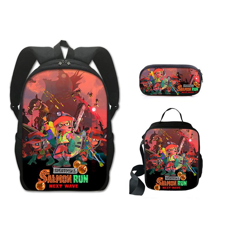 Splatoon 3Pcs set Backpack Schoolbag with Shoulder Bag Pencil Case Set for Kids Students Anime Game Kids bags
