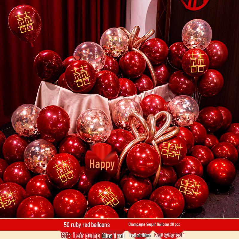 Double Layer Red Latex Balloons Set for Wedding & Engagement Room Decorations