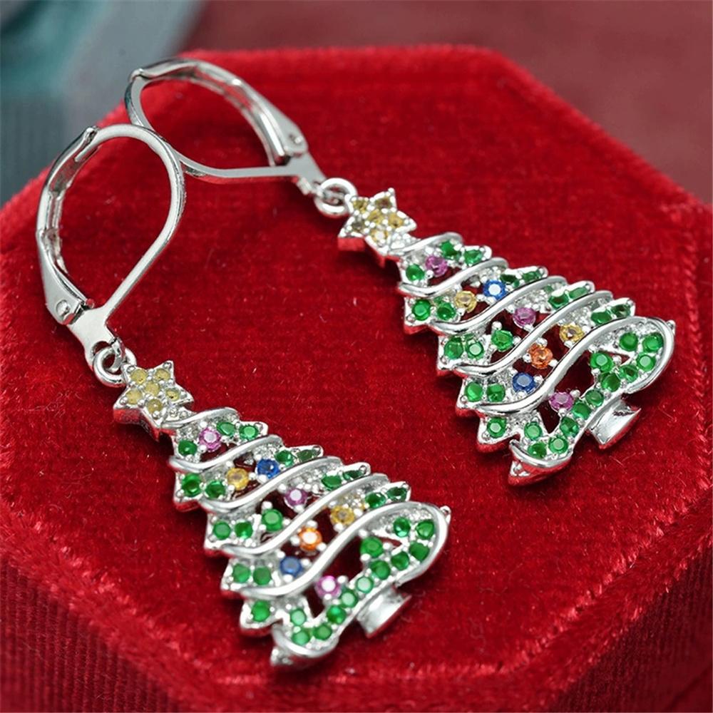 Charm Female Christmas Tree Plant Hoop Earrings Vintage Fashion Silver Color Wedding  For Women
