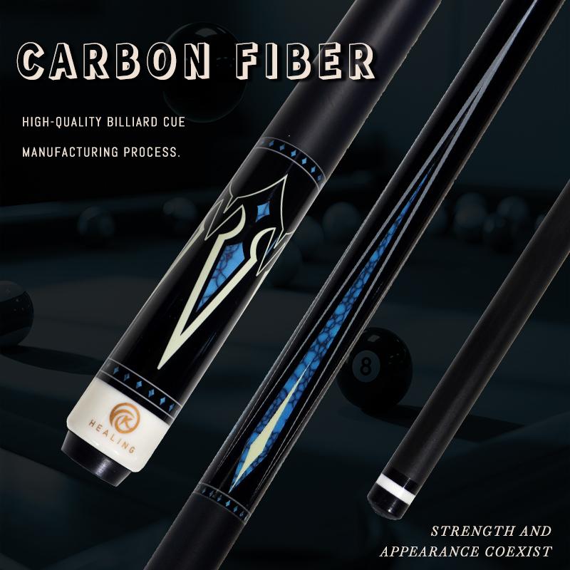 OKHEALING Carbon Fiber Pool Cue Black Technology Billiard Cue Sticks 11.8mm Tip Radial Pin Joint 147cm/58inch Length 19~20oz Weight