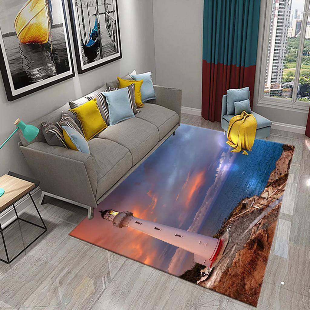 3D Seaside Lighthouse Carpet Welcome Doormat Kitchen Bathroom Non-slip Rugs Living Room Bedroom Modern Home Decoration Carpet