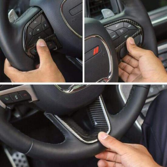 Steering Wheel Cover Decor Trim for Dodge Durango 2014-2020 Carbon Fiber 4pcs