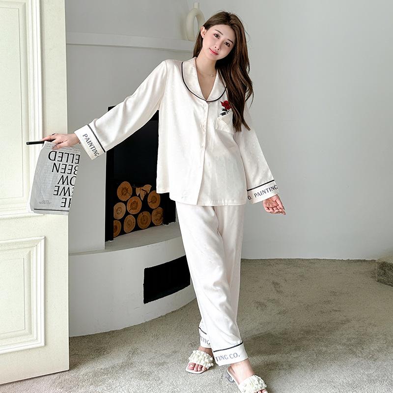 1011 spring new champagne rose flower pajamas women's high-end long-sleeved light luxury cardigan can be worn outside loungewear