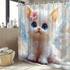 Fantastical Cat Shower Curtain - Dreamy Cat Butterfly Wings Hanging On the Wall Living Room, Bedroom Decoration - Magical and