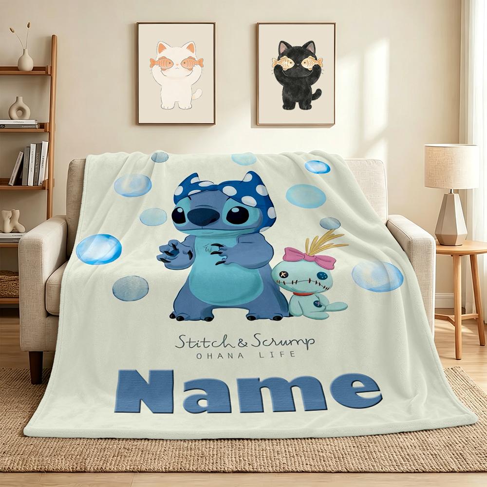 Custom Name Stitch's Sign Flannel Blanket Throw Blanket Soft Warm Sofa Bed Decor Unique Gift