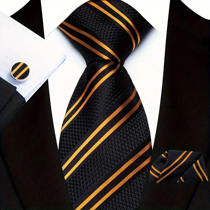 Gestreiftes Krawatten-, Einstecktuch- und Manschettenknöpfe-Set - Business Formal, 8,5 cm breit, Anzugzubehör
