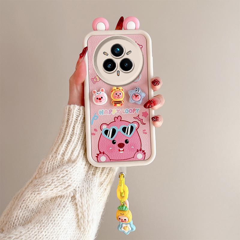KEYSION Cute Ear 3D Cartoon Case for Realme 14 Pro+ 5G with Bracelet Silicone Shockproof Phone Cover for OPPO Realme 14 Pro 5G