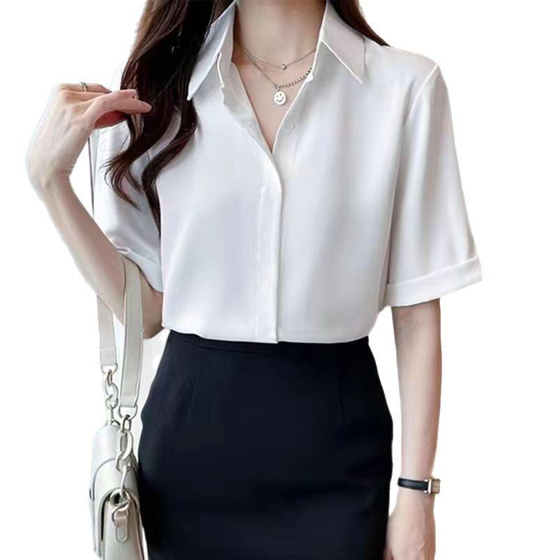 2025 Dámská šifonová košile s krátkým rukávem pro práci - nemačkavá, tenká, k dispozici plus size
