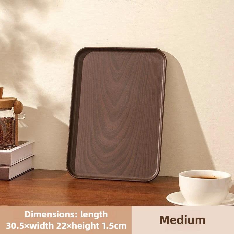 Wood-Grain Plastic Serving Tray - Large Capacity Multi-Purpose Plate for Home & Commercial Use, for Water Cups, Cakes & Desserts