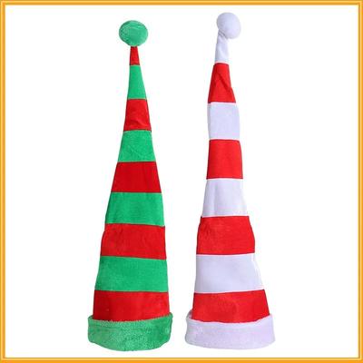 1pcs Adult Red White Stripe Velvet Christmas Hat Carnival Halloween Elf Costume Hat with Felt-Lined for Party Photo Booth