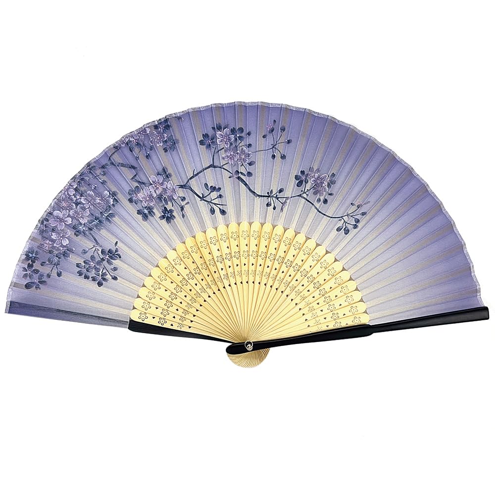 Folding fan, bud design, blue-gray, with paulownia wood box and wrapping. Perfect for Mother's Day, Mom, Mom, Women's Gift, Present, Birthday,