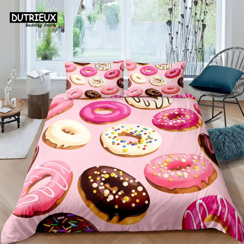 Luxury 3D Pink Donuts Print Home Living Comfortable Duvet Cover Set Pillowcase Kid Bedding Set Queen and King EUUSAUUK Size