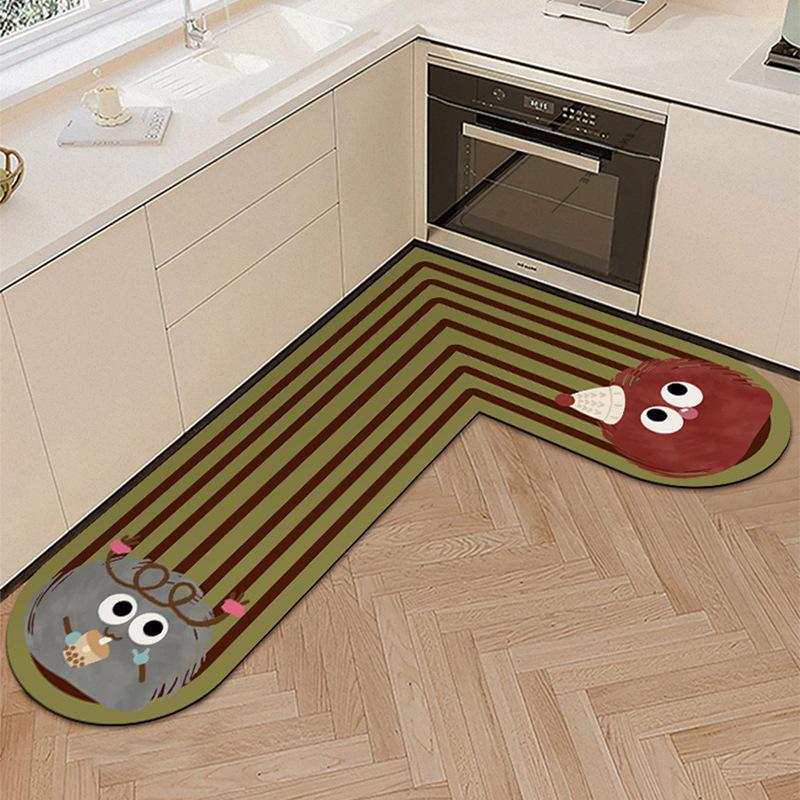 Kitchen Floor Mat with Water Oil Absorption L-shaped Diatomaceous Earth Floor Mat Household Cartoon Wear-resistant Anti Slip Mat
