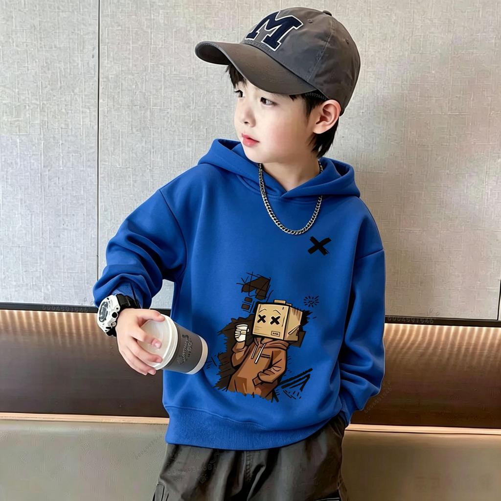 Y2K Kids Hoodie Sweatshirt Autumn Winter Cartoon Box Character Graphic Graffiti Print Casual Loose Long Sleeve Tops