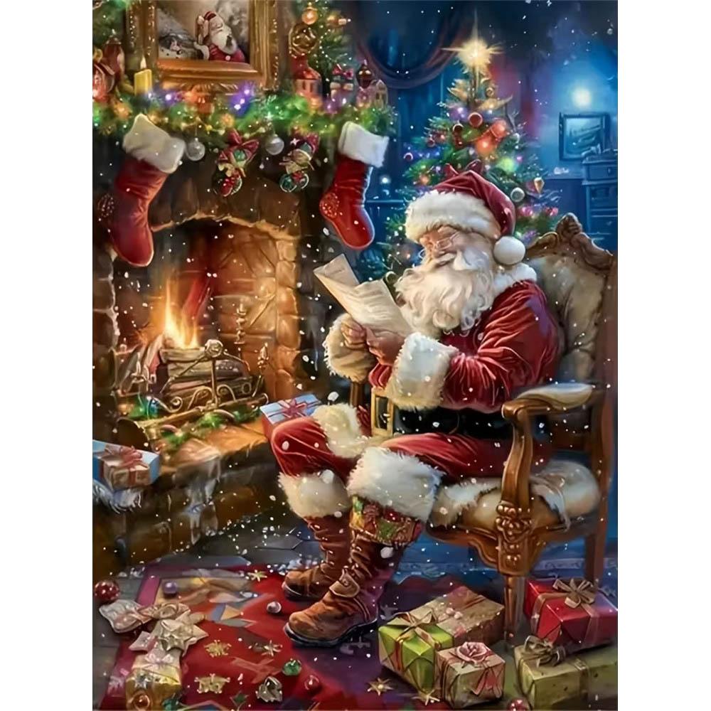 

Santa Claus Diamond Painting Painting Set, DIY Cross Stitch Crafts, 5D Gem Rhinestone Crafts, Home Decoration Wall Mural Gifts Round 20x30cm