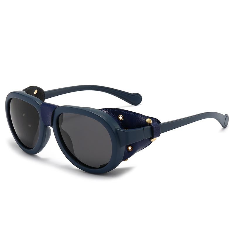 Oversized Men Sunglasses For Women Luxury Brand Design Round Steampunk Leather Eyeglasses Vintage Uv400