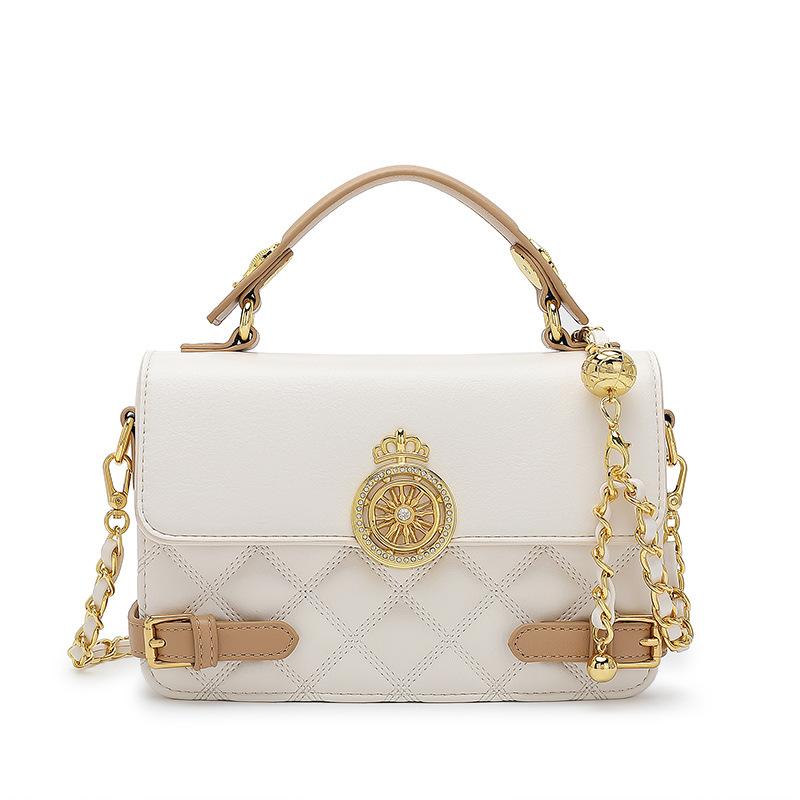 The New Single Shoulder Crossbody Small Square Bag, Small Golden Ball Diamond Grid Women's Bag, Comes with A Running Handbag Chain