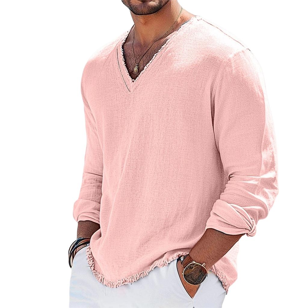 Herren Baumwolle und Leinen Farbe Casual Top T-Shirt