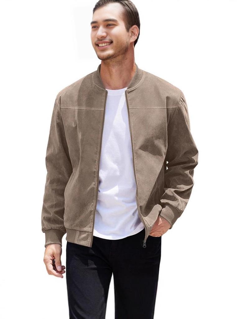 Men's European Suede Stand Collar Zipper Jacket - Plus Size Autumn Casual Coat
