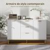 Sideboard - Kitchen Storage Unit - HOMCOM - Contemporary Graphic Design 2 Cupboards 3 Drawers - Wood - 120x40x76cm - Golden White