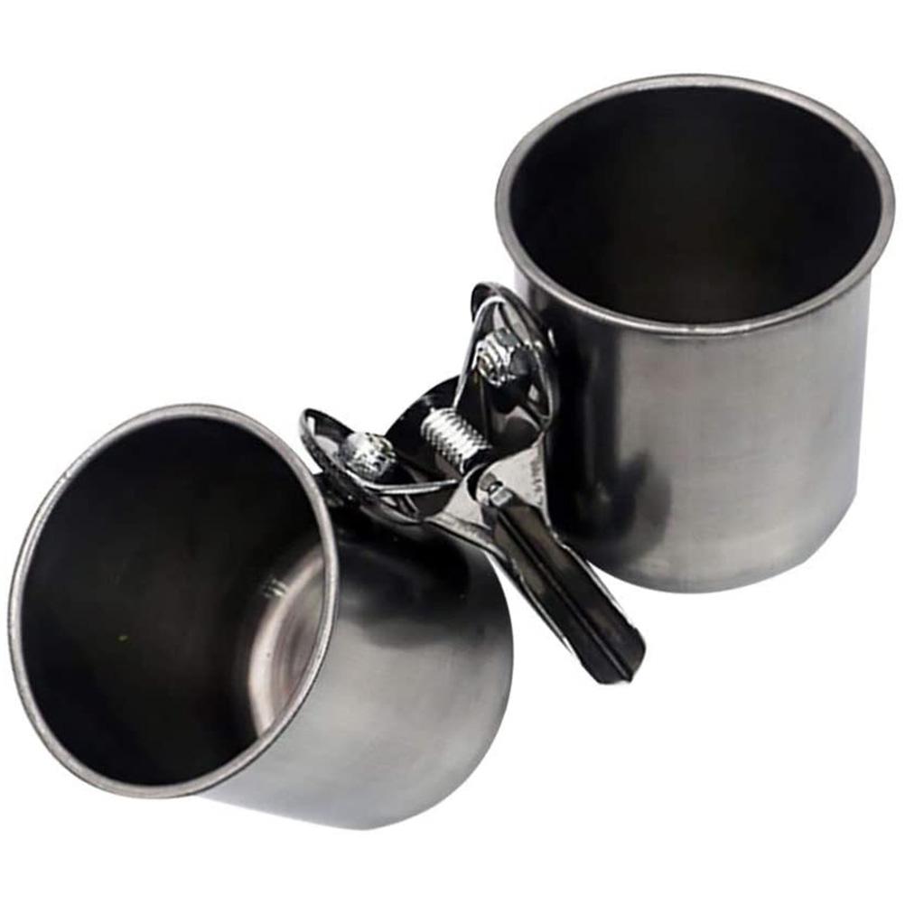 Parrot Feeding Cups Stainless Steel Birds Food Dish Feeders Dual Water Cage Bowls with Clamp Holder for Cockatiel