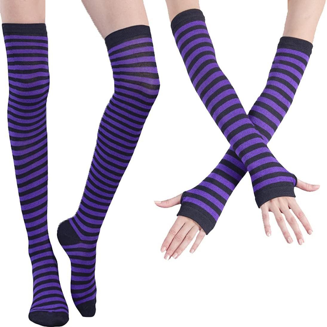 

1 Набір Райдужні гольфи вище коліна, набір рукавичок, аксесуари для косплею, гетри для рук і ніг для дівчат One Size