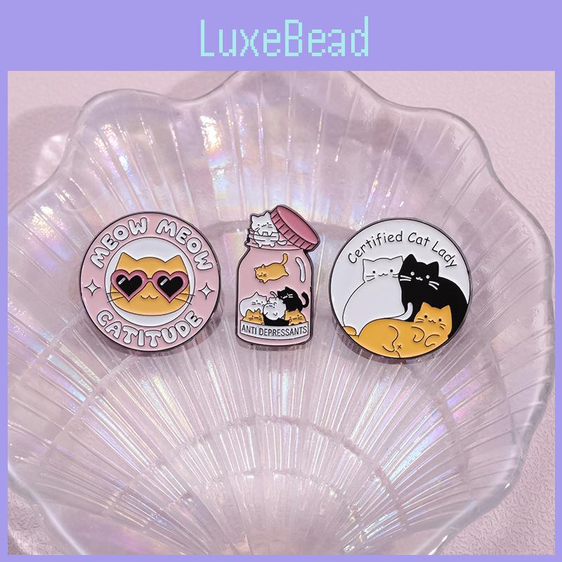 Adorable Cartoon Cat Brooches With Colorful Metal Badges For Trendy Bag Accessories