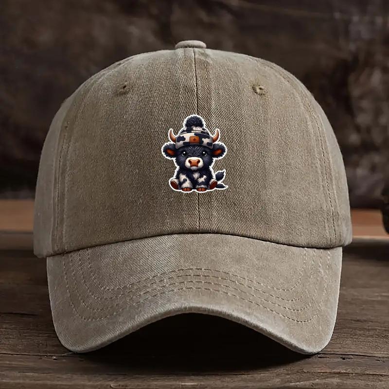Retro Cow Print Baseball Cap - Adjustable, Washable, Stylish Curved Brim Outdoor Sports Dad Hat