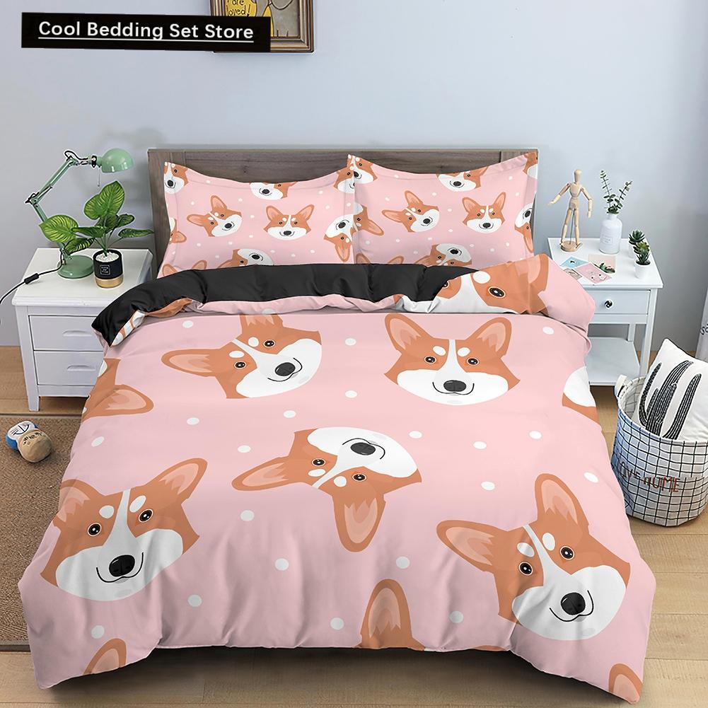 Cartoon Dog Duvet Cover King Queen Funny Pet Puppy Head Printed Bedding Set For Kids Teens Adults Animals Polyester Quilt Cover