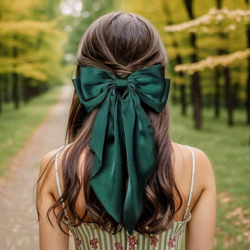 4Pcs Hair Bows Clips For Women, Black Bow White Bow Pink Bows Bow Hair Clips For Women Ribbons Bow Barrettes Satin Hair Bows Long Tail Clips