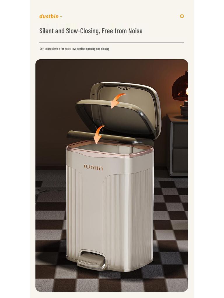 Luxury Pedal Trash Bin with Lid: Hands-Free Operation for Kitchen, Living, Dining, Bedroom