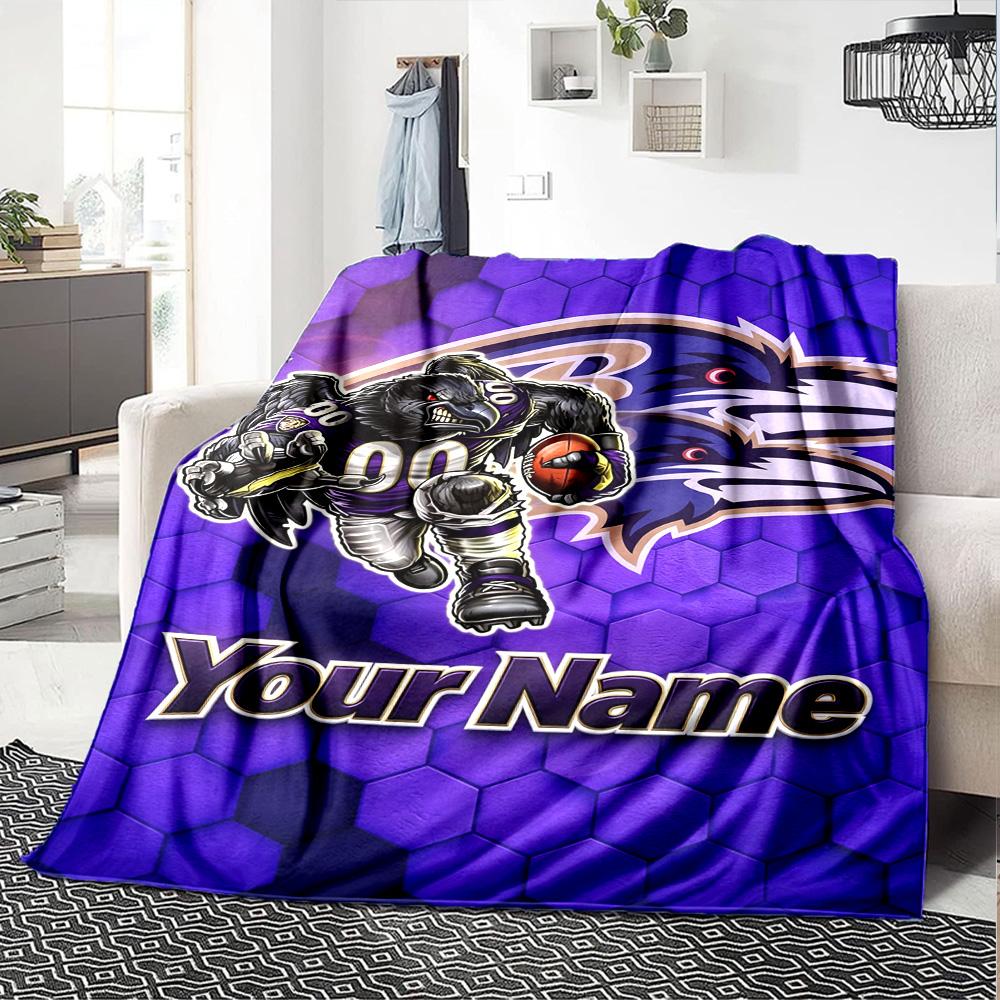Name Custom Baltimore Ravens Print Flannel Blanket High Quality Warm Comfortable Cover for All Seasons Perfect for Gifts Home Decor