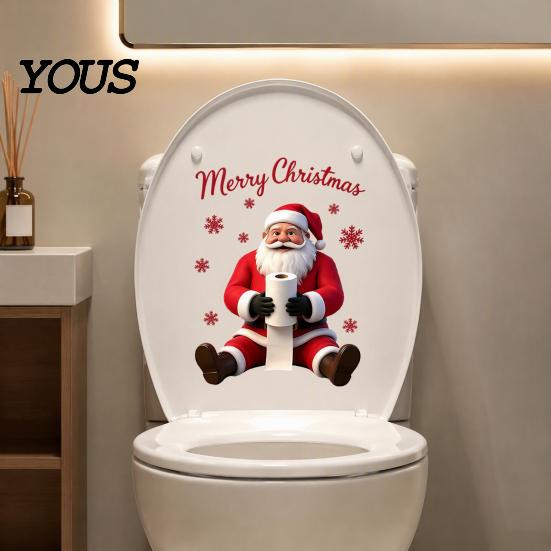Christmas Atmosphere Wall Stickers Santa Claus Toilet Sticker, Waterproof PVC Bathroom Decal for Creative Gift Ideas Home Decoration,