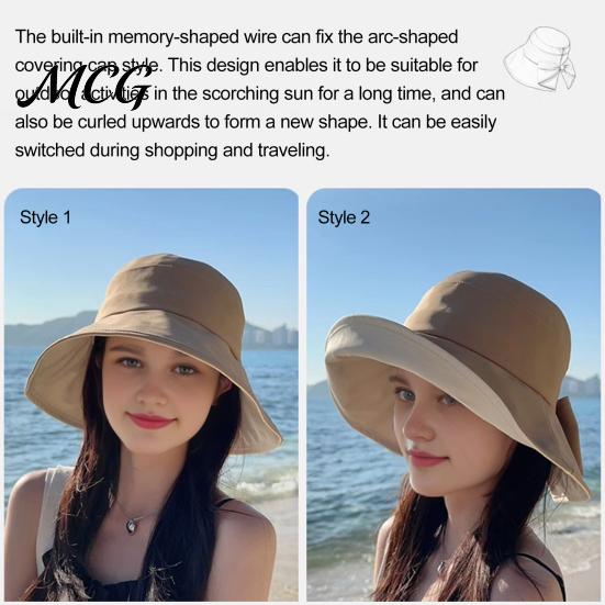 Packable Sun Hat Summer Hat, Rear Bowknot Wide Brim Cycling 360 Hiking Degree Protection UV Fisherman for Outdoor Travel-friendly