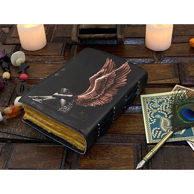 Blank Spell Book Leather Journal with Handmade Deckle Edge Paper Grimoire Witchcrafts Supply Vintage Journal Gifts for Men and Women