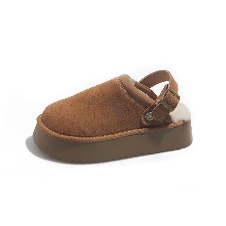 

Thick-soled velvet and thickened Boken half-drag cotton shoes for women s 2025 autumn new models, warm outer wear, two-wear bag head fluffy shoes 40 коричневый