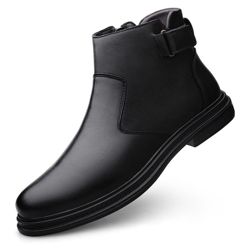 Men s Large Round Toe Casual Business Leather Boots with Velvet Warmth 41