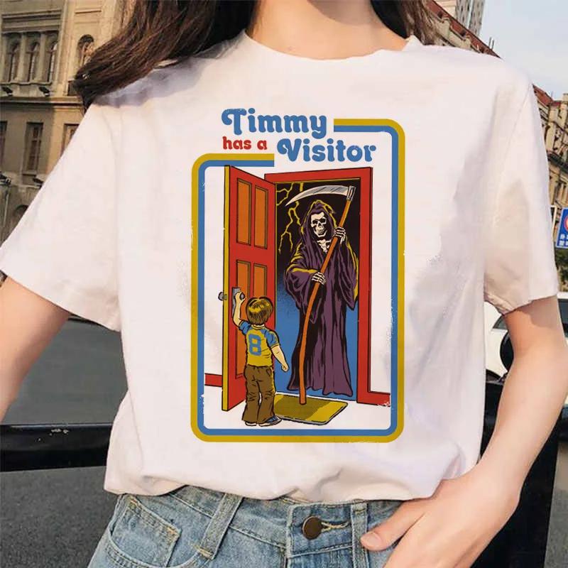 Pojďme vyvolávat démony Estetické tričko Dámské Letní Ležérní Harajuku Kreslený potisk Satan Krátký rukáv Topy Camiseta Mujer