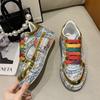 Korean Rhinestone Graffiti Casual Shoes Women 2024 New Fashion Thick Soled Anti Slip Versatile Sports Shoes Banquet Flat Shoes