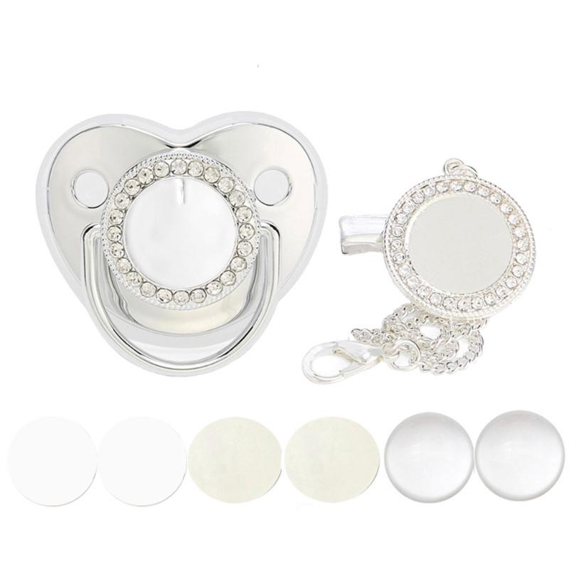 

Heat Transfer Pacifier DIY Sublimation Blank Baby Pacifier with Crystal Rhinestones Pacifier Chain Clip Aluminum Sheet