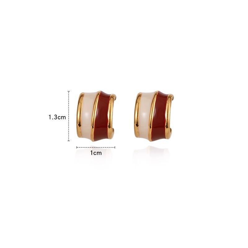 2025 Vintage Style Wine Red Contrasting Half Circle Enamel Earrings For Womens Elegant Temperament Jewelry Christmas Accessorise