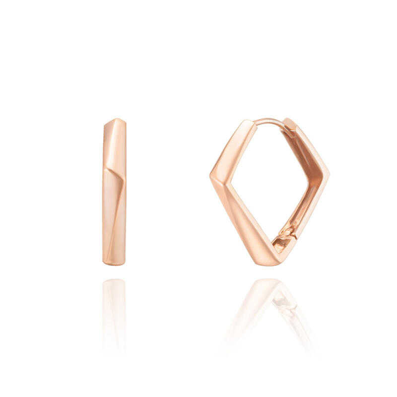 

14K Gold Earrings One-Touch Ring Square Cutting L BE03012 Pink Gold